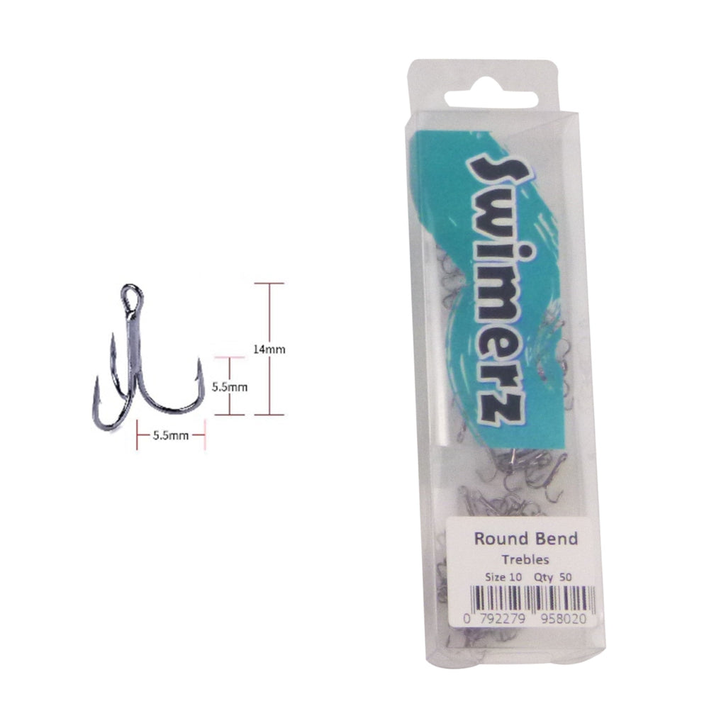 Swimerz Round Bend Trebles Size 10, 50 pack-1
