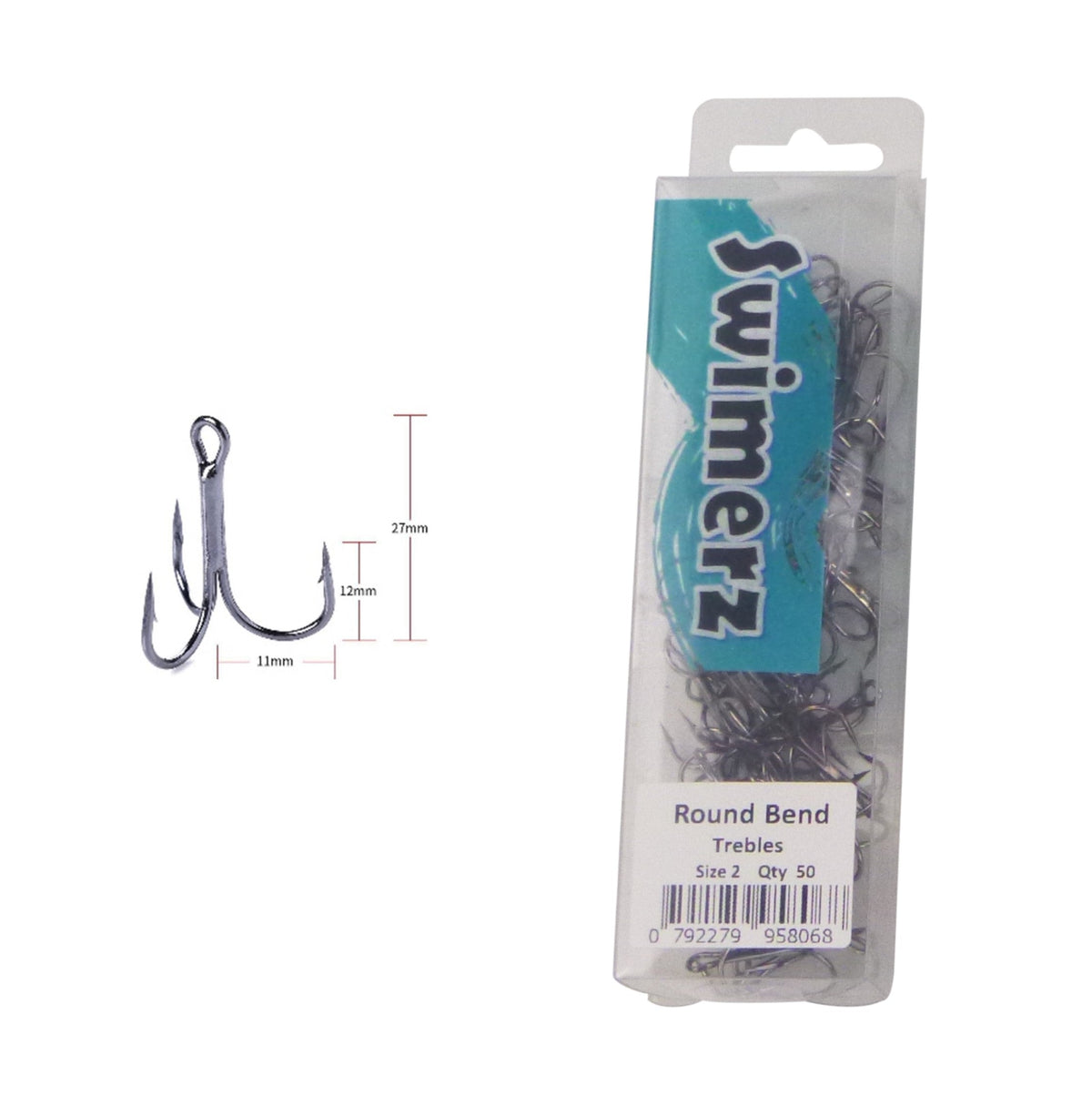 Swimerz Round Bend Trebles Size 2, 50 pack-1
