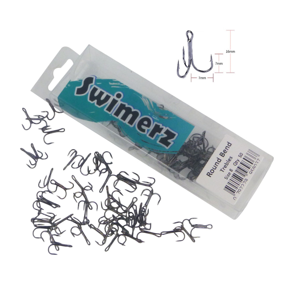 Swimerz Round Bend Trebles Size 8, 50 pack-2